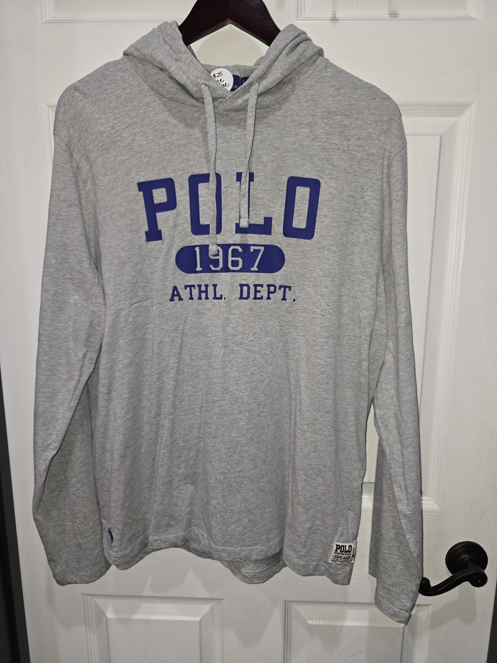 Polo by Ralph Lauren Gray Hooded Sweatshirt with Blue 'POLO 1967' Graphic